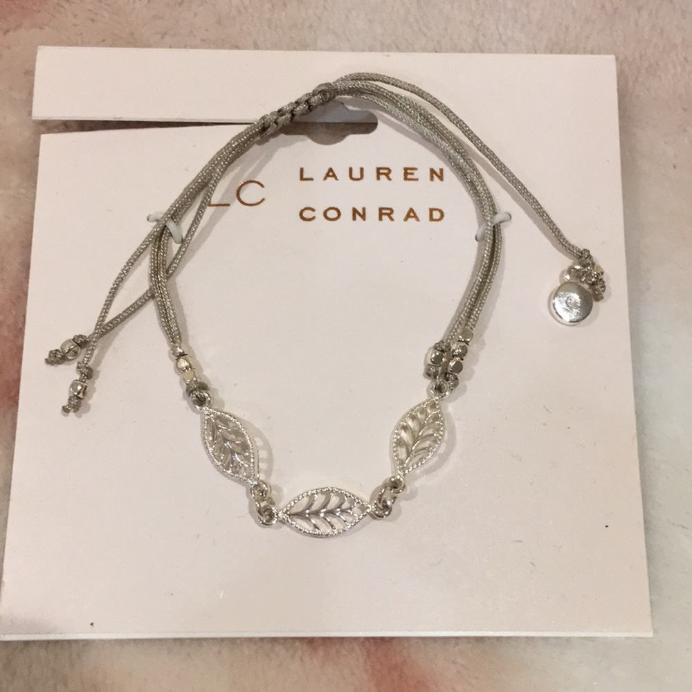 Lauren Conrad Silver Leaf Bracelet NWT 7” adjustable pull chords